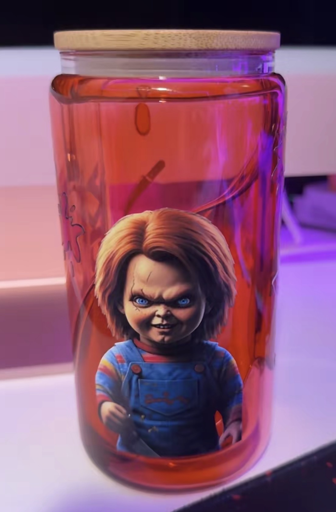 16oz Chucky Glass Blood Drip Cup