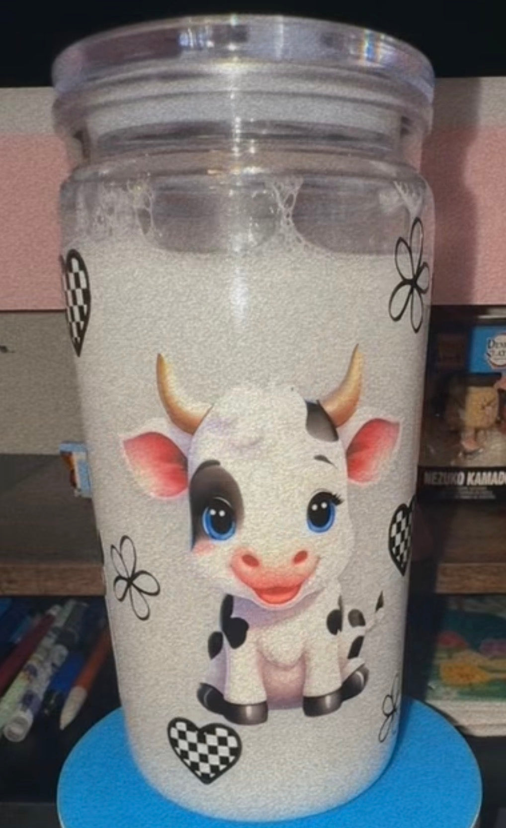 16oz Baby Cow Plastic Snow Globe Cup