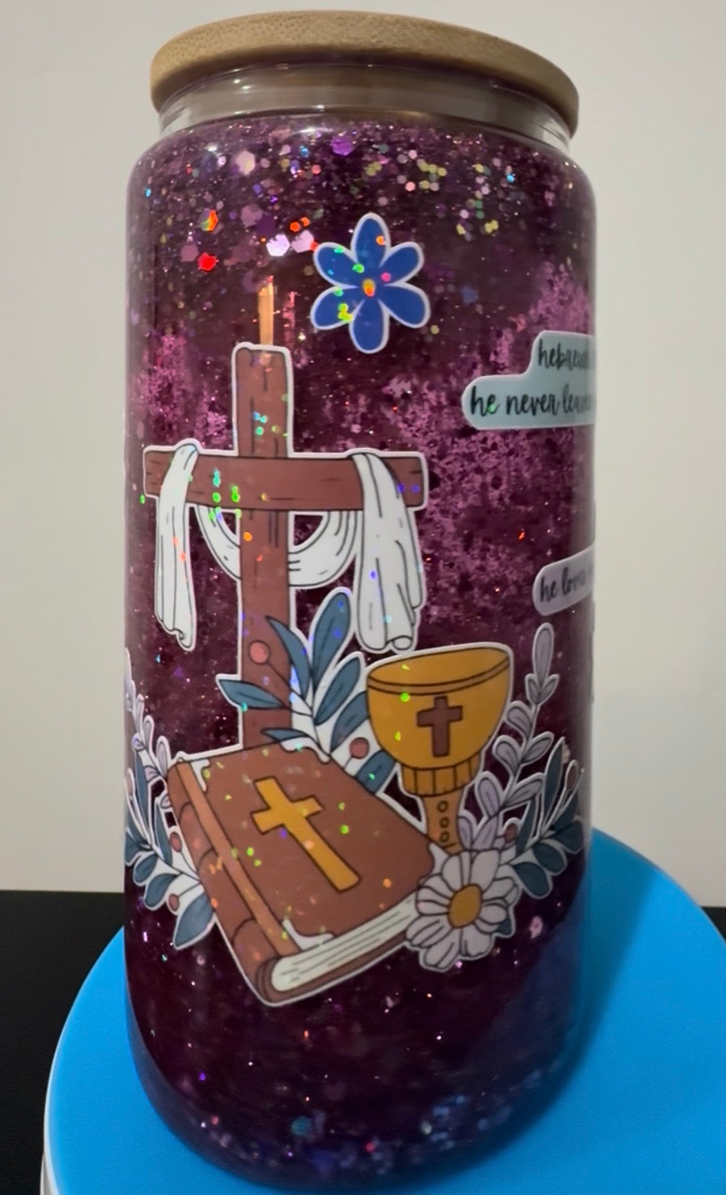 16oz GOD Faith Glass Snow Globe Cup