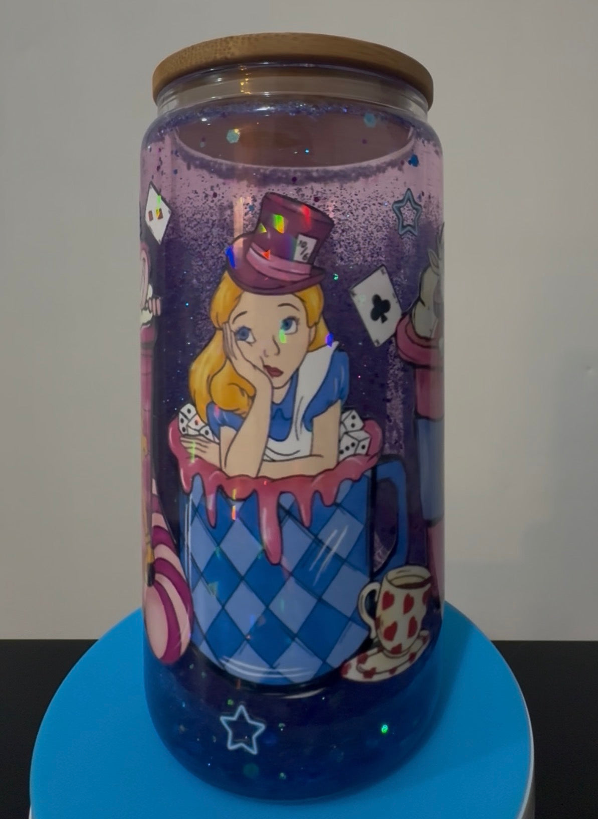 16oz Alice In Wonderland Glass Snow Globe Cup