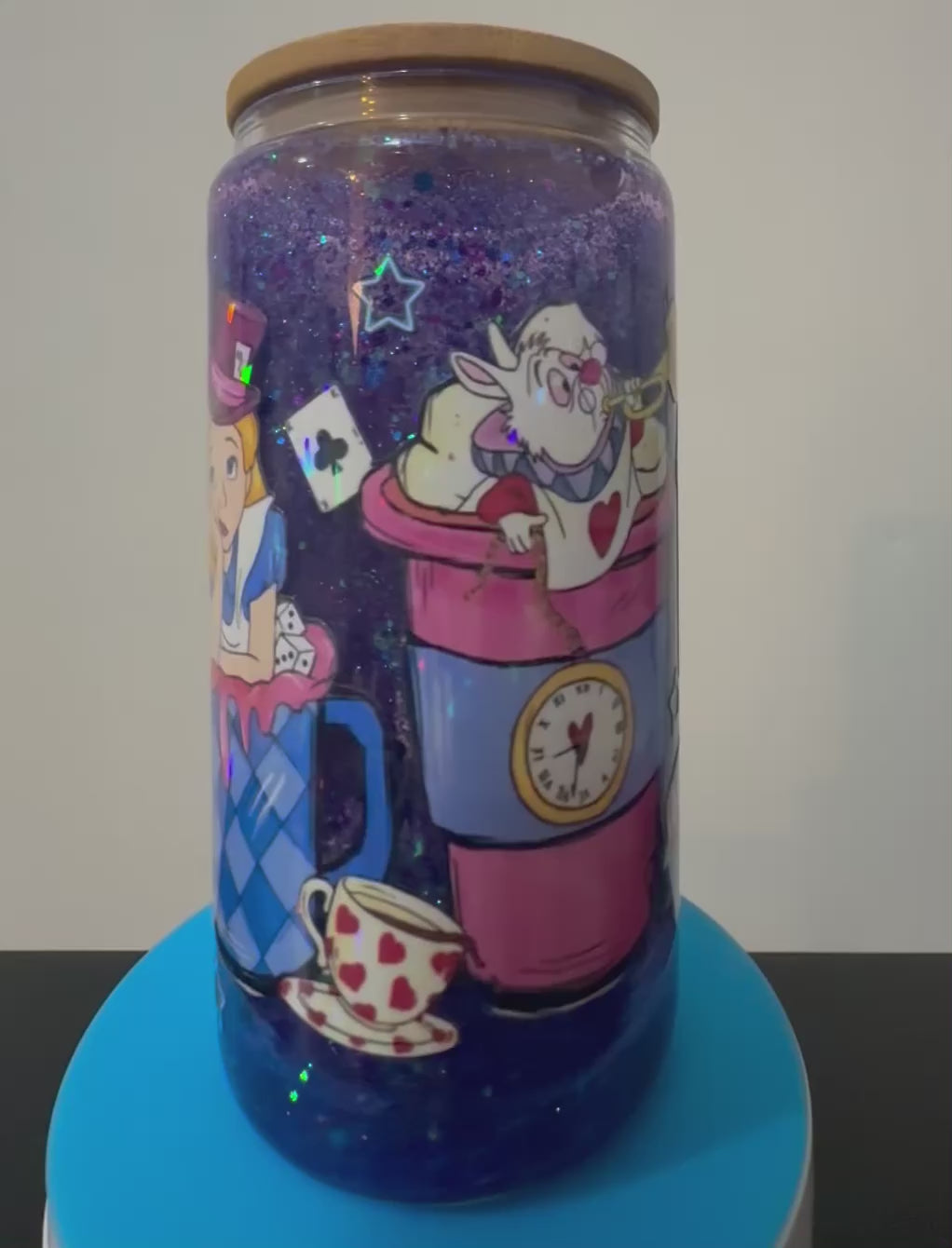 16oz Alice In Wonderland Glass Snow Globe Cup